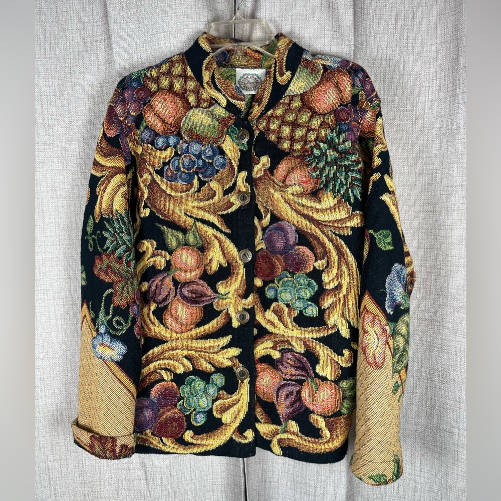 Sugar Street Weavers Fruit & Vine Tapestry Jacket USA 100% Cotton Large Vintage